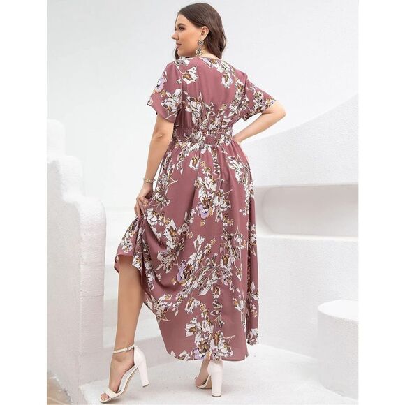 NEW Plus Size Dress Floral Shirred Square Neck Maxi 2X - Picture 2 of 5